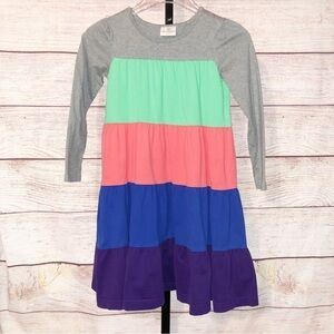 Hanna Andersson Multicolor Crew Neck Long Sleeve Tiered Layered Dress Size 130